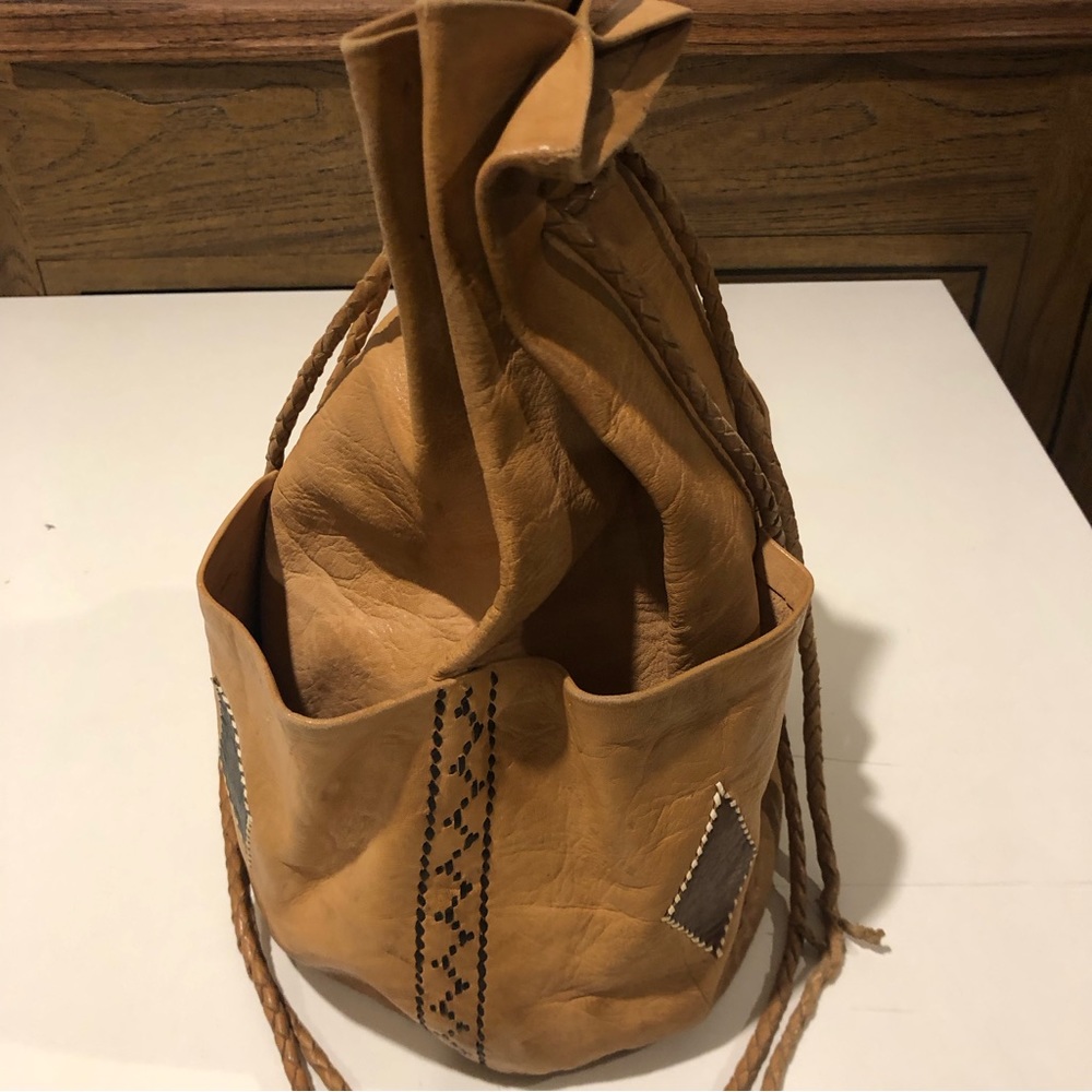 Handmade Leather Drawstring Backpack - Picture 3 of 12